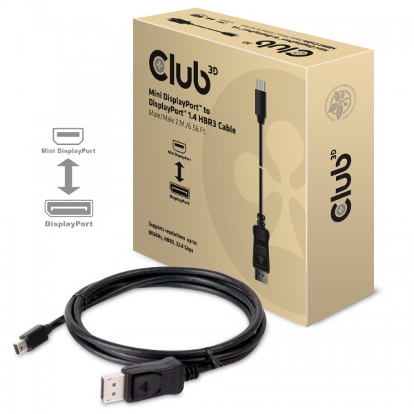Kabel Video DisplayPort Mini =&gt; DisplayPort 1.4 HBR3 8K60Hz ST/ST 2,0m *Club3D*