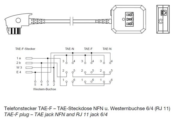 Kabel TK TAE-Adapter, F-Stecker/NFN Buchse mit 20cm Kabel