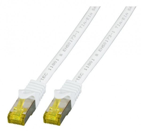 Patchkabel RJ45, CAT6A 500Mhz, 7.5m, weiss; S-STP(S/FTP); LSZH, mit Cat.7 Rohkabel,