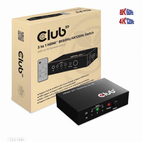 Club 3D Conmutador 3 a 1 HDMI? 8K60Hz/4K120Hz