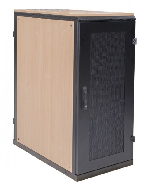 Schrank 19&quot;, Akustisch gedämmt, 26HE, B600/T1000mm, Holzdesign Buche,
