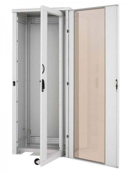 Triton 19" Standschrank, mit Schwenkrahmen, 42HE/B800xT600mm (40HE) rechts mit L-Profilvertikalen,Tür rechts, Schwarz,