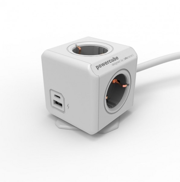 Allocacoc PowerCube Extended USB A+C, Gris/Blanco