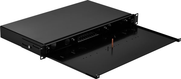 LWL-Patchpanel, ohne Frontblende, 19&quot;/1HE, ausziehbar, Schwarz,