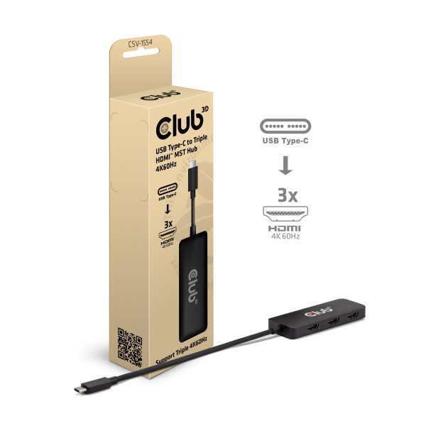 Club 3D Hub MST de USB Tipo-C a triple HDMI 4K60Hz