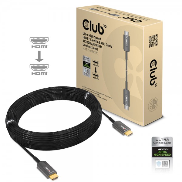 Club 3D Cable AOC con certificación HDMI? Ultra High Speed 4K120Hz/8K60Hz Unidireccional M/M 15m