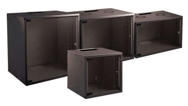 Wandgehäuse 19&quot;, 12HE, 1-teilig, T600/H571mm, schwarz, Basic, Flat Pack,