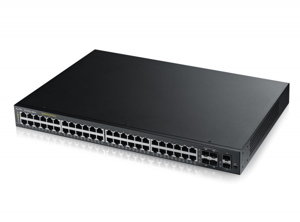 Zyxel Switch smart managed Layer2 50 Port • 44x 1 GbE • PoE Budget 375 Watt • 48x PoE at • 4x 1 Gb Combo • 2x SFP • 19" • NebulaFlex • GS1920-48HPV2