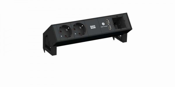 Bachmann Desk2 Steckdosenleiste, 2xDosen(CEE7), 1xUSB Charger, 1xABD, mit Zuleitung 0,2m GST18, Schwarz