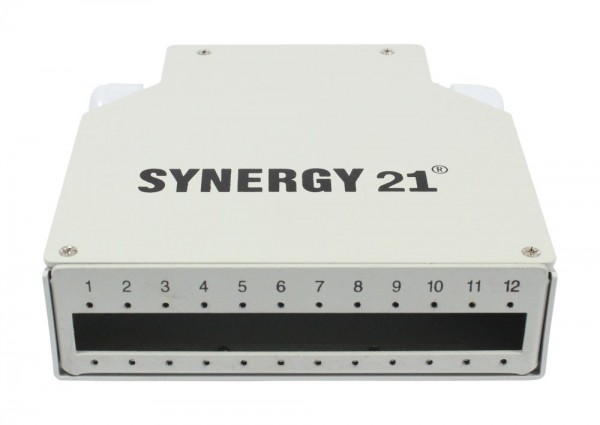 LWL-Patchpanel für Hutschiene(DIN), 12xLC-Duplex/SC-Simplex-Buchsen, ohne Kupplungen, Lichtgrau, Synergy 21,