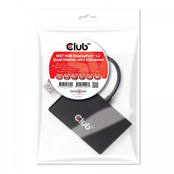 Club 3D Multi Stream Transport (MST) Hub DisplayPort? 1.2 Quad Monitor USB Powered