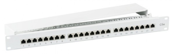 Patch Panel 24xTP, CAT5E, 100Mhz, 19¨, Gris claro