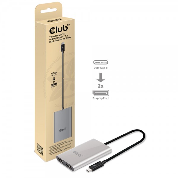 Adapter Thunderbolt 3 =&gt; Displayport 1.2 *Club3D* Dual Monitor 4K 60Hz