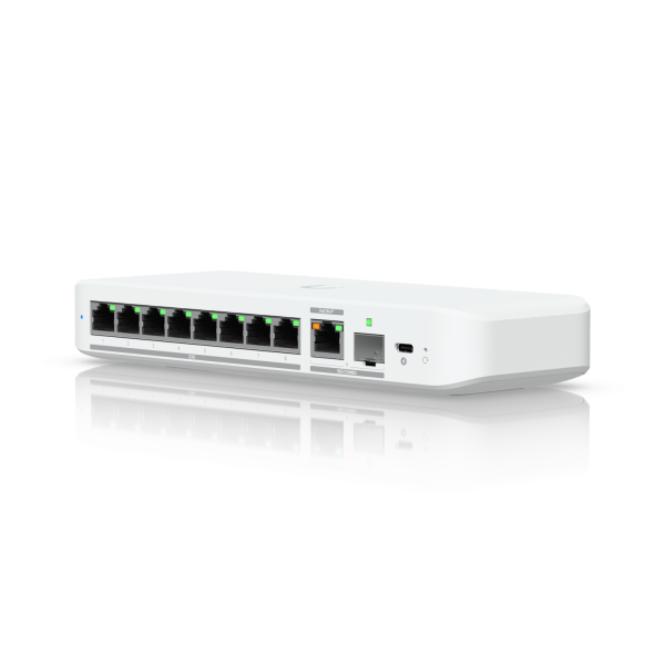 Ubiquiti Switch smart managed Layer2 9 Port Â• 8x 2,5 GbE Â• 1x 10 GbE PoE at In Â• Desktop Â• Lüfterlos Â• UniFi Â• USW-Flex-2.5G-8