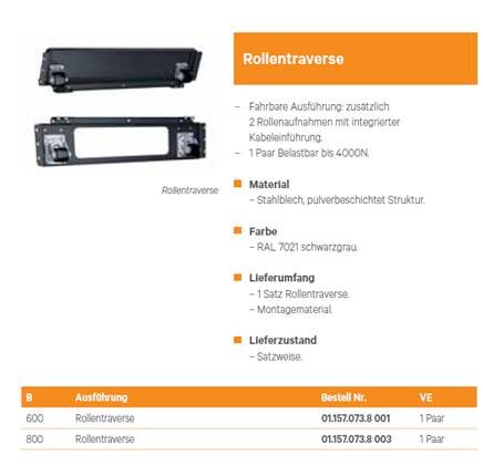 Vertiv(Knürr) zub.Miracle2, Rollentraverse B800 Set, vorne/hinten, Lichtgrau