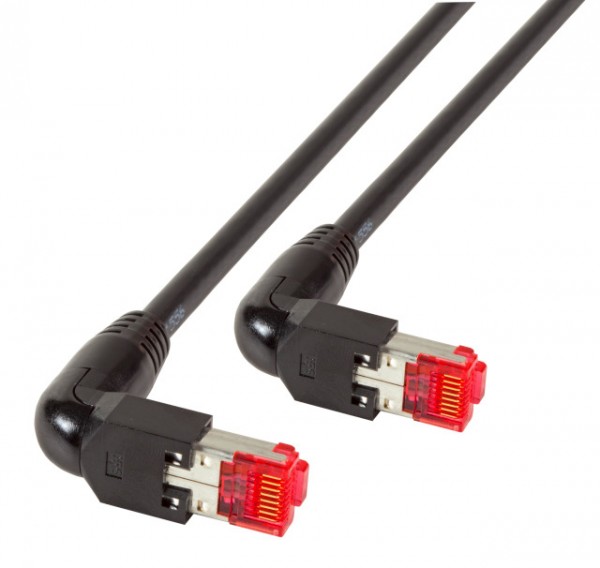 Patchkabel RJ45, CAT6A 500Mhz, 1.5m, schwarz; S-STP(S/FTP); Draka, gewinkelt,