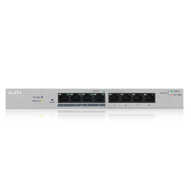 Zyxel Switch smart managed Layer2 8 Port • 8x 1 GbE • PoE Budget 60 Watt • 4x PoE at • Desktop • Lüfterlos • GS1200-8HPV3