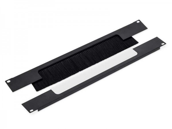 Triton 19"zbh. Kabeldurchführungsplatte mit Bürste, 2HE, Horizontal geteilt, Schwarz,