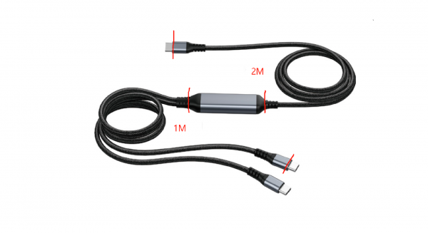 Kabel USB, C(St) => 2x C(St), 3,0m, PD 100W max. "70W+30W" Charging Only, no DATA-FUNCTION