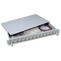 LWL-Patchpanel Spleisbox,19", 12xLC-Duplex, 50/125um, OM4, ausziehbar, Pigtails abgesetzt