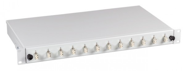 LWL-Patchpanel Spleisbox,19", 12xLC(APC)-Duplex, 9/125um, OS2, ausziehbar, Pigtails abgesetzt