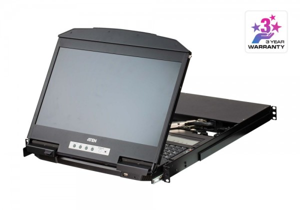 Aten KVM/TFT 4-fach,19&quot; 1HE,incl.TFT 18,5&quot;, Black, Deutsch, (USB/HDMI), mit ultrakurzer Tiefe,