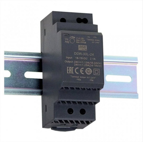 ALLNET Ersatznetzteil/Spannungswandler 24V/1,25A IN: 9~36VDC -> OUT: 24VDC/DC-Wandler Mean Well Hutschiene