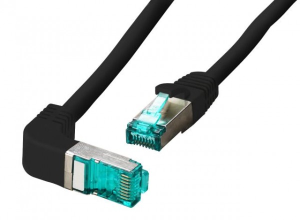 Patchkabel RJ45, CAT6A 500Mhz, 2m, schwarz, S-STP(S/FTP), LSZH, einseitig 90Grad gewinkelt