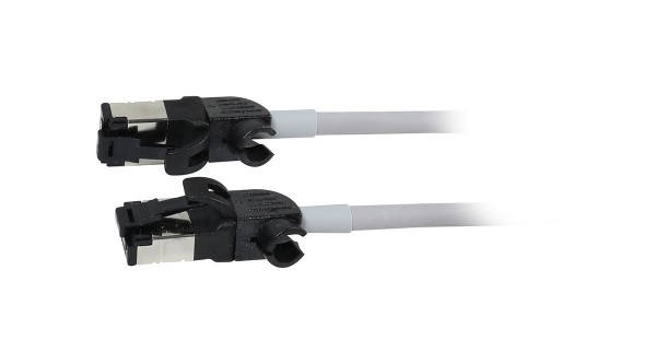 Patchkabel RJ45, CAT6A 500Mhz, 0.25m, grau, S/FTP, slimline rund d=4,5mm, TPE/LSZH(Superflex), AWG28, mit CAT7 Rohk., drehbarer Stecker, Synergy21
