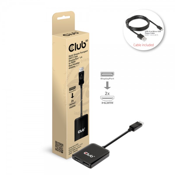 Club 3D Concentrador MST DisplayPort 1.4 a pantalla HDMI Dual 4K60Hz Macho / Hembra