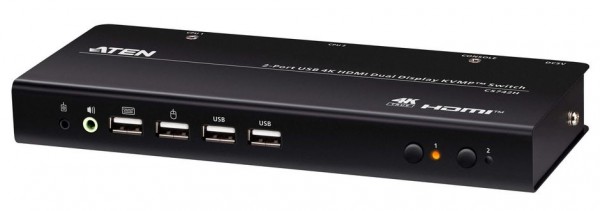Aten KVM-Switch 2-fach Audio/HDMI, USB, Dual Display,