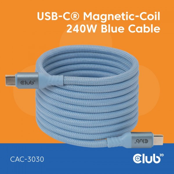 Kabel USB 2.0 C (St) => C (St) 2,0m *Club3D* Magnetisch - LIFESTYLE *blau*