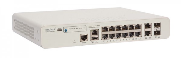CommScope RUCKUS Networks ICX7150 Compact Switch 12 Port PoE+ 124 Watt, 2x 1G RJ45 uplink-ports, 2x 1G SFP