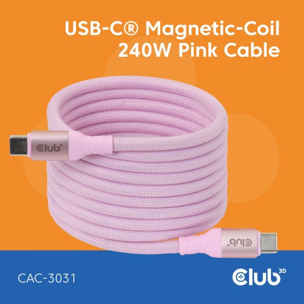 Kabel USB 2.0 C (St) => C (St) 2,0m *Club3D* Magnetisch - LIFESTYLE *rosa*