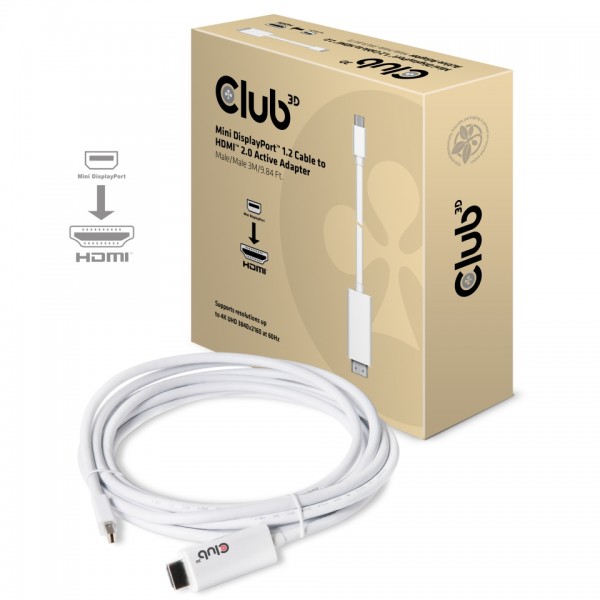 Kabel Video DisplayPort Mini 1.2 =&gt; HDMI 2.0 UHD 4K60Hz ST/ST 3,0m *Club3D* Aktiv