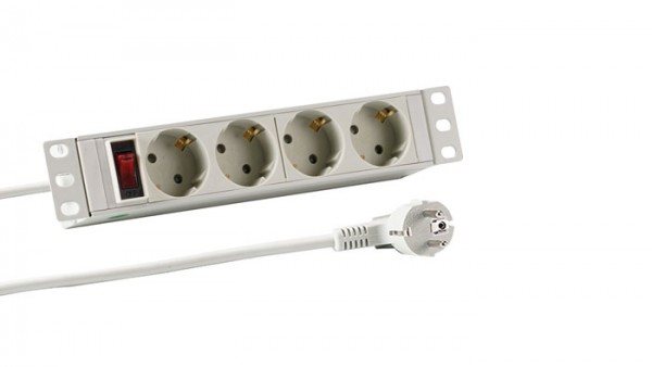ALLNET 10"zbh. Steckdosenleiste, 4xDosen(CEE7)->1xStecker(CEE7), Schalter,