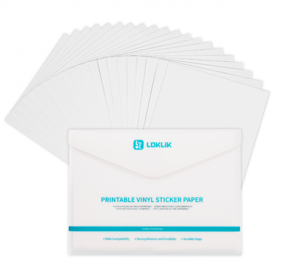 LOKLiK Papel Adhesivo de Vinilo Mate Imprimible A4 - Pack de 20