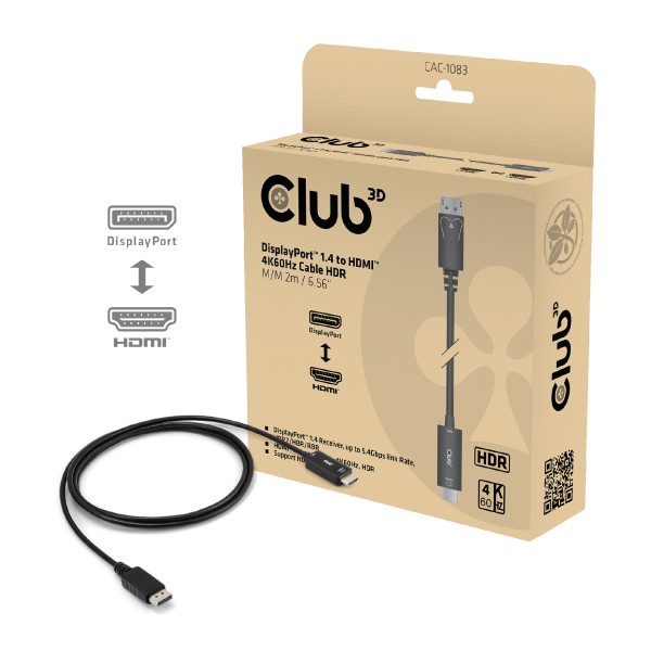 Kabel Video DisplayPort => HDMI ST/ST 2,0m *Club3D*