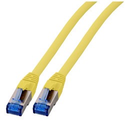 Patchkabel RJ45, CAT6A 500Mhz, 0.15m, gelb; S-STP(S/FTP); TPE(Superflex), mit Cat.7 Rohkabel,