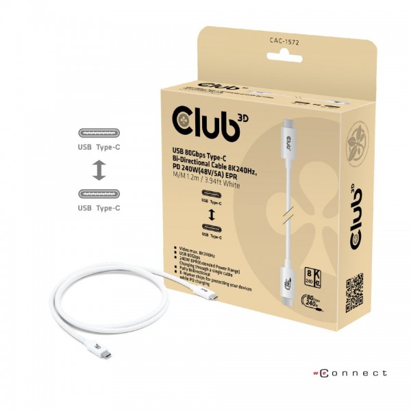 Kabel USB 4.0 C (St) => C (St) 1,2m *Club 3D* 240W