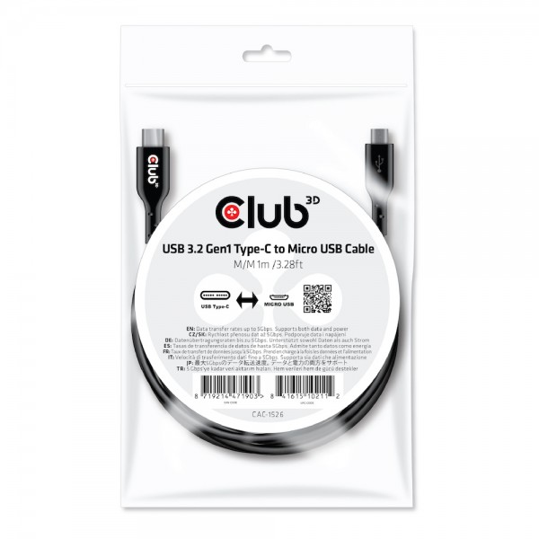 Club 3D Cable USB 2.0 Tipo-C a Micro USB M/M 1m