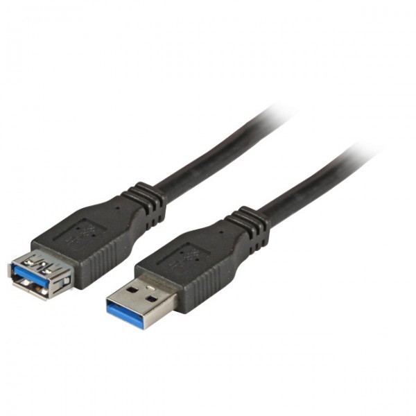 Patchkabel USB3.0, 3m, A(St)/A(Bu), Verlängerung, schwar,