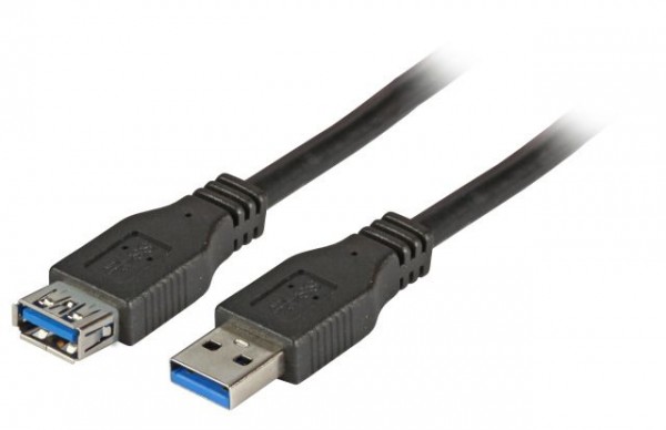 Kabel USB, A(St) => A(Bu), 3.0m, USB3.0, Verlängerung, schwarz, Classic