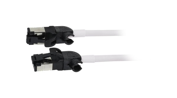 Patchkabel RJ45, CAT6A 500Mhz, 5m, weiss, S/FTP, slimline rund d=4,5mm, TPE/LSZH(Superflex), AWG28, mit CAT7 Rohk., drehbarer Stecker, Synergy21