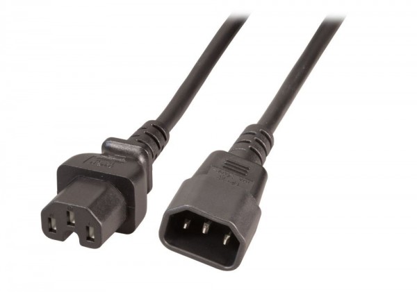 Netzkabel 230V Kaltgeräte IEC-C14(Stecker)/Warmgeräte IEC-C15(Buchse), 2m,