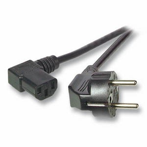 Netzkabel 230V Schutzkontakt CEE7(Stecker)-&gt;Kaltgeräte IEC-C13(Buchse) 90°, 3m,Black