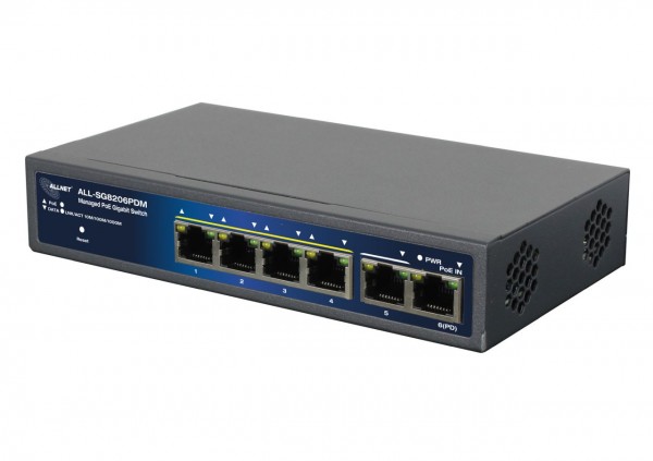 ALLNET Switch smart managed 6 Port Gigabit 95W / 4x PoE / 1x Gigabit / 1x PoE 90W BT In / &quot;ALL-SG8206PDM&quot;