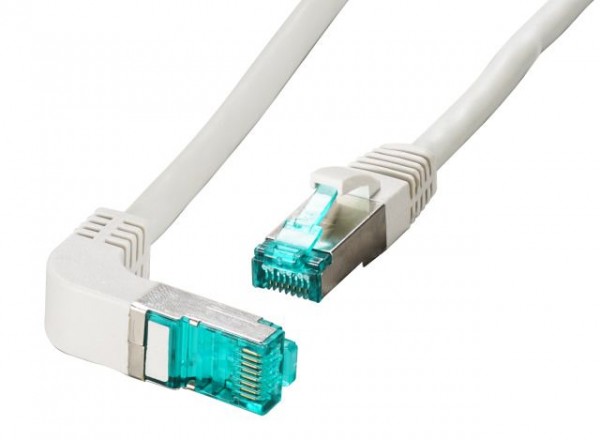 Patchkabel RJ45, CAT6A 500Mhz, 1.0m, grau; S-STP(S/FTP); LSZH, einseitig 90Grad gewinkelt,