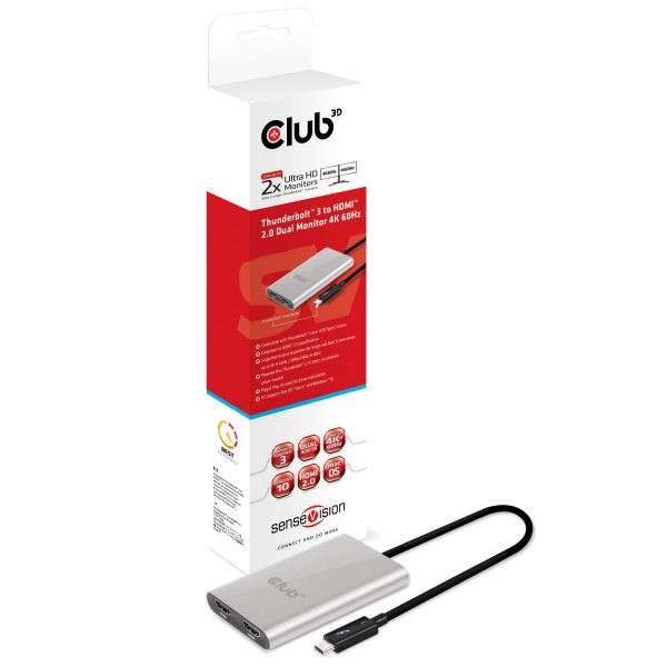 Adapter Thunderbolt 3 =&gt; HDMI 2.0 *Club3D* Dual Monitor 4K 60Hz