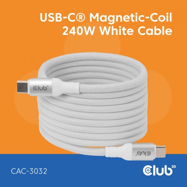 Kabel USB 2.0 C (St) => C (St) 2,0m *Club3D* Magnetisch - LIFESTYLE *weiß*